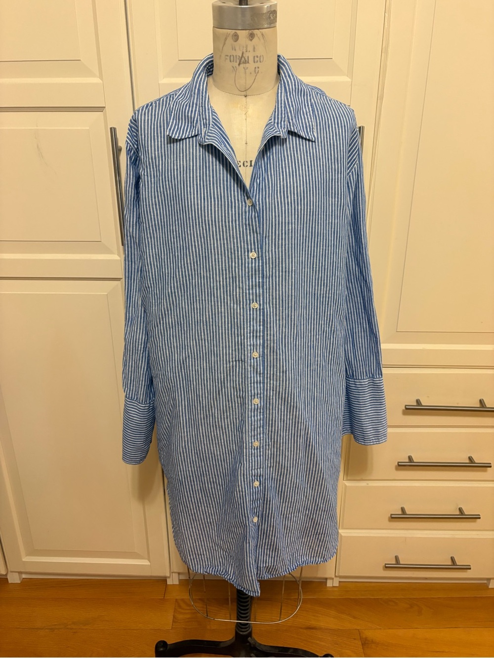 J Crew linen blend stripe shirt dress tunic Xl blue